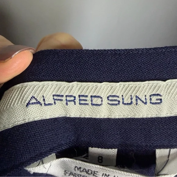 Alfred Sung Sport Wool Wide Leg Crop Trouser Pants Women Small Navy Chic Career - Picture 7 of 8